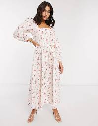 Widest selection of new season & sale only at lyst.com. Asos Design Cotton Poplin Square Neck Maxi Skater Dress With Puff Sleeves In Ditsy Floral Print Asos