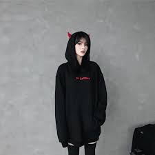 Best Kawaii Black Little Devil Wings Oversize Hoodie Bestkawaii Widow we're calling all devils horned hoodie sweatshirt because it's time to raise hell. best kawaii black little devil wings