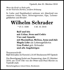 Traueranzeigen von Wilhelm Schrader