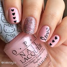 Good morning guys on this nails design my idea for valentine nails design.i make 💕 on her nails the big 💗 for. Simple Pink And Black Valentine Nails Nail And Manicure Trends