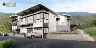 It is lined with concrete columns that are fixed on wood plank ceiling and tiled flooring. Weekend House Front View Side View Of 3d Exterior Modeling By Architectural And Design Services London Uk
