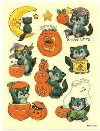 Vtg 80s Paper Art Halloween Stickers Black Cats Pumpkins Vintage Halloween Art Halloween Stickers Vintage Halloween