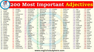 200 Most Important Adjectives In English English Adjectives English Phrases English Study
