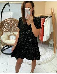 Favorite add to dress a pea boutiquemantoinette. Robe Courte Gaze De Coton Noire A Pois Dores Monlook From Monlook On 21 Buttons