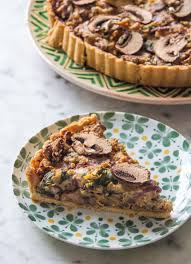 This hearty pie is full of wholesome veg and deliciously sweet, roasted pumpkin (or squash). Chestnut Spinach And Mushroom Tart Date A Cake Chestnut Recipes Mushroom Tart Spinach Stuffed Mushrooms
