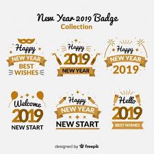 New Year Badge Collection With Golden Style Free Vector Newyear Happy New Year Images Happy New Year Design