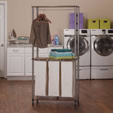 3 Bag Laundry Center Sorter With Hanging Rod This Laundry Cart Combines A Garment Rack Folding Table And Laundry Center Household Essentials Laundry Sorter