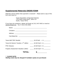 Fillable Online taad Supplemental Materials ORDER FORM TOTAL - Texas ...
