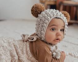 Bobbie Bonnet Crochet Double Pom Baby Bonnet
