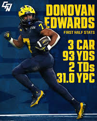 College Sports Network в X: „Donovan Edwards had more rushing yards in the  first half of the #NationalChampionship than in any full game of the 2023  season 🤯 #GoBlue