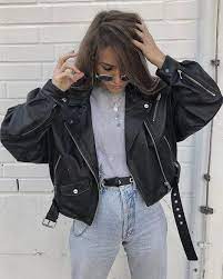 Dylan Drop Shoulder Crop Leather Biker Jacket Fashion Outfits Clothes