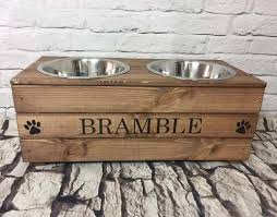 Overall height about 5.3cm(2 inch), it is good for pet to eat easily and also effectively to prevent bacteria and food. Personalised Wooden Double Dog Bowls Feeder Dog Bowl Stand Diy Dog Bowls Elevated Dog Bowls Diy