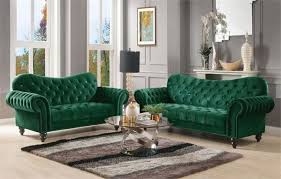 53400 Acme Iberis Green Sofa Set Collection Tuftedsofa Greensofa Velvet Living Room Living Room Sets Grey Sofa Living Room
