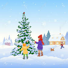 Christmas decoration outdoor images clip art. Illustration Of A Snow Covered Winter Scene With Kids Decorating A Christmas Tree Outdoor Square Background Royalty Free Cliparts Vectors And Stock Illustration Image 65131279
