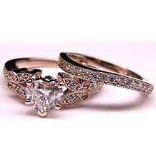 Bridal Engagement Ring Set Heart Shape Cz 14k Rose Gold Plated 925 P Heart Shaped Engagement Rings Heart Engagement Rings Engagement Ring Matching Wedding Band