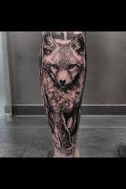 Black And Grey Realism Tattoo Sleeve Realistic Black And Grey Fox Tattoo Made In Germany By John Hudic Fox Tattoo Baby Owl Tattoos Animal Tattoo