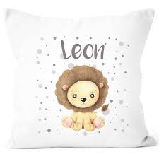 Kissen Bezug Mit Namen Fur Kinder Lowen Motiv Namenskissen Baumwolle 40x40 Specialme Kissen Bedrucken Lassen Namenskissen Kissen