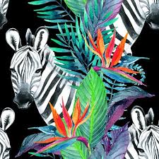 This tropical curtain made of cotton fabric. Tropical Jungle Seamless Pattern Floral Design With Zebra Clipart Image