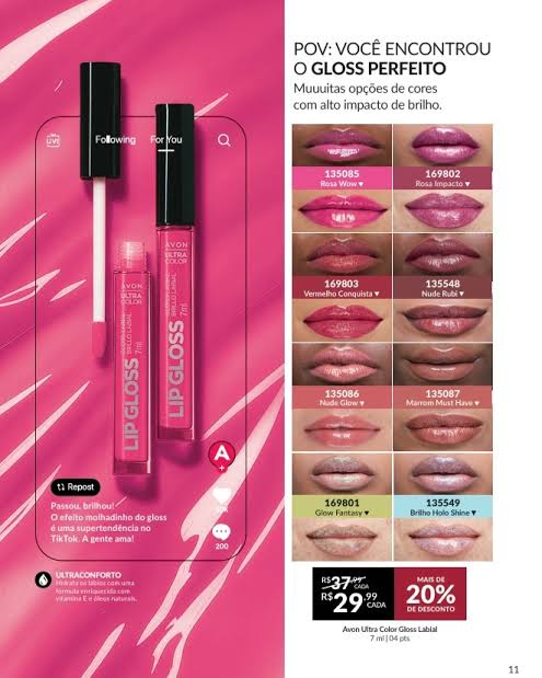 Brilho labial Avon em embalagem prática