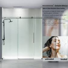 Vinegar (inside of a spray bottle), paper towels, and a squeegee. á… Woodbridge Frameless Shower Doors 68 72 Width X 76 Height With 3 8 10mm Clear Tempered Glass In Brushed Nickel Finish Woodbridge