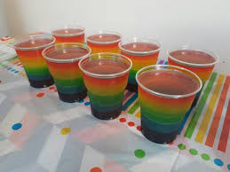 Rainbow Jelly Made Using Hartleys Jelly With The Purple Layer I Used Blackberry Flavour Then Added Some Rainbow Jelly Rainbow Theme Party Blue Food Coloring