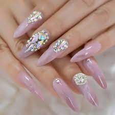 Maybe you would like to learn more about one of these? Amazon Com Coolnail 3d Luxery Colorful Gems Extra Long Stiletto False Nails Tips Pointed Sharp Stilettos Fake Nail Marble Pink Uv Gel Press On Nails Beauty