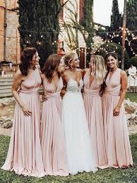 A Line Floor Length Blush Convertible Bridesmaid Dress Blush Pink Bridesmaid Dresses Pink Bridesmaid Dresses Wedding Bridesmaids