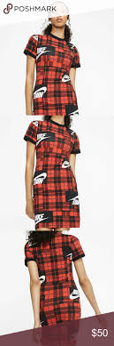 Nike Nsw Essential Rave T Shirt Plaid Dress Sz L In 2020 Plaid Dress Dresses Red Fashion