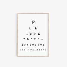pee in the bowl and not on the seat bathroom eye chart sign etsy