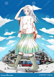 Giant girl in City stock illustration. Illustration of young - 58679897