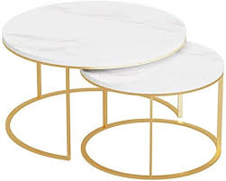 Natuo Furniture 2 Piece Traditional Faux Marble Top Accent Tables Set With Metal Wrought Iron Base Whi In 2020 Coffee Table Marble Top Accent Table Accent Table Sets