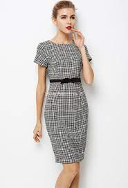 Calf length , fit : Robe Tailleur A Carreaux Noir Et Blanc