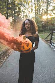 Halloween Style Inspo Smoke Bomb Pumpkin Photoshoot Halloween Photoshoot Fall Photoshoot Creative Photoshoot Ideas