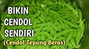 1 cawan tepung beras 1 sudu tepung jagung 3 cawan air pandan secubit garam 1 sudu kecil air kapur sedikit perwarna hijau. Cara Buat Cendol Tepung Beras