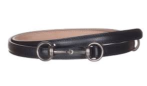 gucci womens black leather horsebit buckle skinny belt