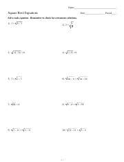These worksheets teach the meaning and usage of square roots, and demonstrate how to solve equations and word. Square Root Equations Pdf Kuta Software Infinite Algebra 2 Name Square Root Equations Date Period Solve Each Equation Remember To Check For Extraneous Course Hero