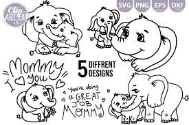 Elephant Mom Baby 5 Svg Clip Art Bundle Graphic By Clipartem Creative Fabrica