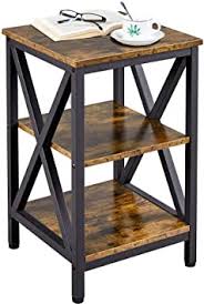 Yaheetech end table 3 tier. Amazon Com Yaheetech Sofa Side End Table With Shelves Storage 3 Tiers Industrial X Shape Display Shelf Rack For Living Room Rustic Brown Furniture Decor