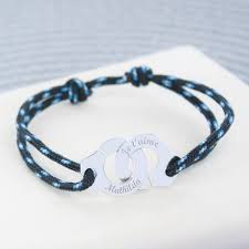 Votre bracelet en tissu personnalisé pas cher. Bracelet Personnalise Menottes Sur Cordelette Marine