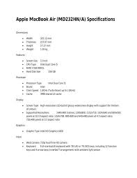 Apple Macbook Air Md232hn A Specifications Mydala Com