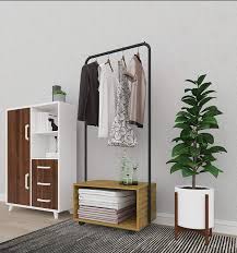 ( there are no reviews yet. Heavy Duty Clothes Rail On Wheels Thick Metal Coat Rack With Wooden Shoes Rack Drawer For Bedroom Woltu Eu