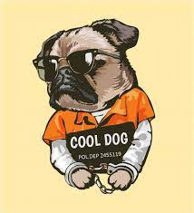 Cartoon Pug Dog In Prisoner Costume With Sign Illustration Pugs Funny Pug Dog Pugs