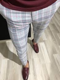 Black And Red Checkered Pants Fern Plaid Slim Fit Pants Claret Red Stylish Mens Fashion Jackets Men Fashion Pants Outfit Men