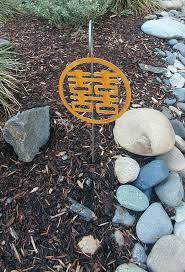 Double Joy Kanji Symbol Metal Garden Ornament Japanese Kanji Metal Garden Ornaments Garden Ornaments Garden