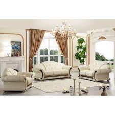 Uchiwa living room chair with ottoman: Genuine Leather Sofa Loveseat Chair Set 3pcs Contemporary Luxury Esf Apolo Ivory Walmart Com Walmart Com