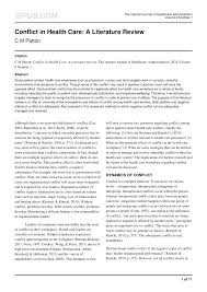Pdf Conflict In Healthcare A Literature Review