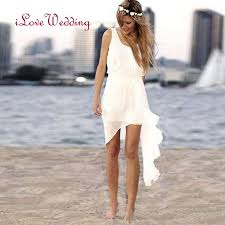 2017 Cheap Short Beach Wedding Dress Scoop Sleeveless Anomalou Skirt Ruffled Chiffon Simple Wedding Dress Beach Casual Wedding Dress Casual Beach Wedding Dress