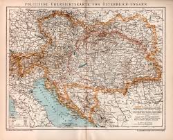 1898 Austro Hungarian Empire Political Map Antique Print Vintage Lithograph Austro Hungary Austria Hungary Old Map V Old Map Retro Poster Austro Hungarian