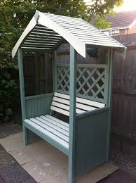 Painted My Arbour Willow Green And Country Cream Backyard Structures Garden Improvement Raised Beds