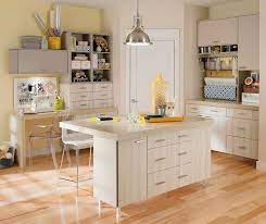 Regard how all of these craft room cabinets are outfitted with sliding shelving, bringing supplies right to your fingertips. Craft Room Cabinets In Thermofoil Kitchen Craft Cabinetry